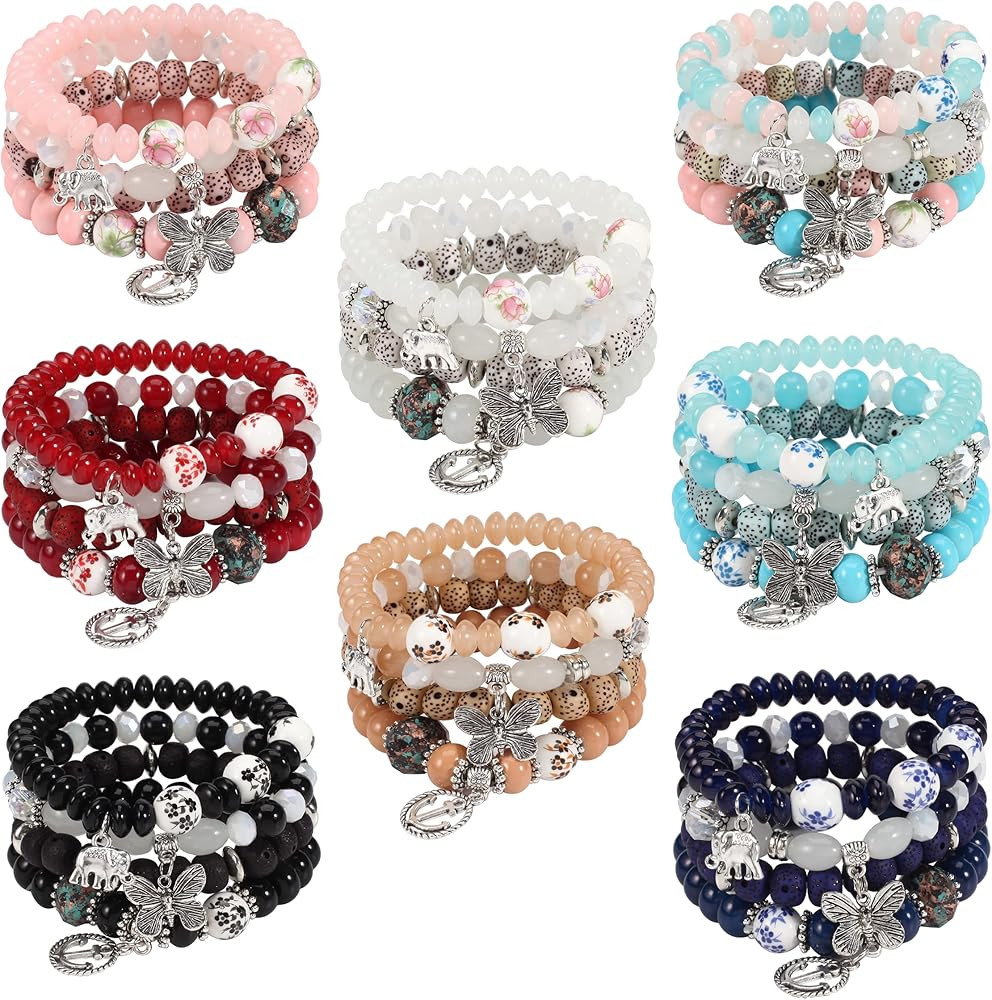 Twinfree Bohemian Bracelets for Women Stretch Multilayer Colorful Beads Bracelet with Charm Jewel... | Amazon (US)