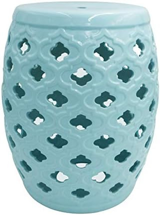 Amazon Brand – Ravenna Home Moroccan-Pattern Ceramic Garden Stool or Side Table, 16"H, Light Bl... | Amazon (US)