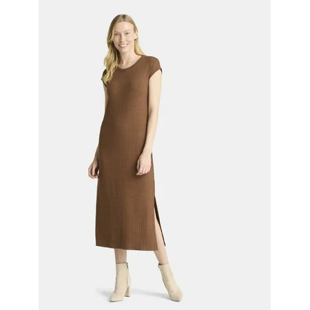 Time and Tru Women's Ribbed Column Dress with Short Sleeves, XS-XXXL | Walmart (US)