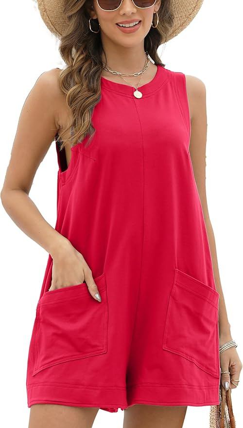 Womens Casual Rompers Overalls Shorts Summer Sleeveless Jumpsuits for Women Casual Shorts with Po... | Amazon (US)