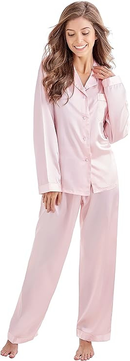 Women's Classic Satin Pajama Set Sleepwear Loungewear | Amazon (US)