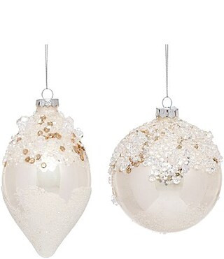 Mark Roberts Holiday Collection 6-Piece Assorted Iced Flowing Ornament Set - Ivory | Dillard's