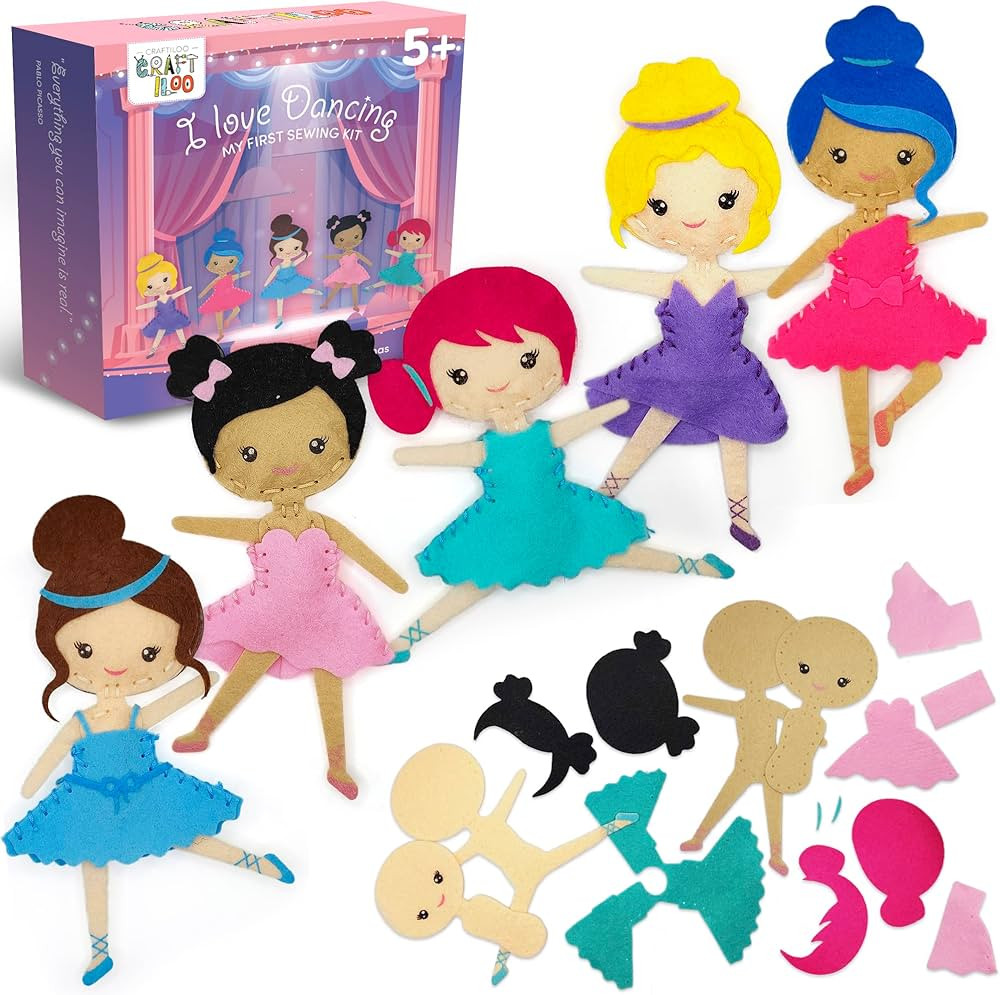 CRAFTILOO Ballerina Dancers Sewing Kit for Kids, Fun and Educational Craft Set for Boys and Girls... | Amazon (US)