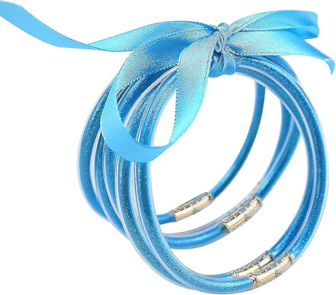 YBMYCM Glitter Jelly Bangles Bracelets Set for Women Glitter Filled Jelly Silicone Bracelets for Gir | Amazon (US)