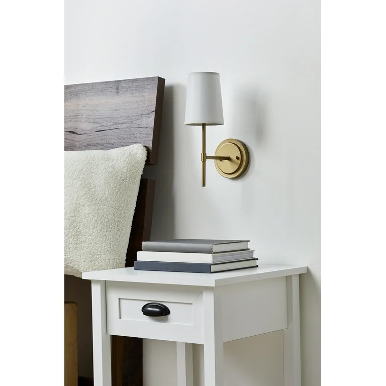 Better Homes & Gardens 1 Light Wall Sconce,Burnished Brass,White Fabric Shade,Bulb Not Included | Walmart (US)