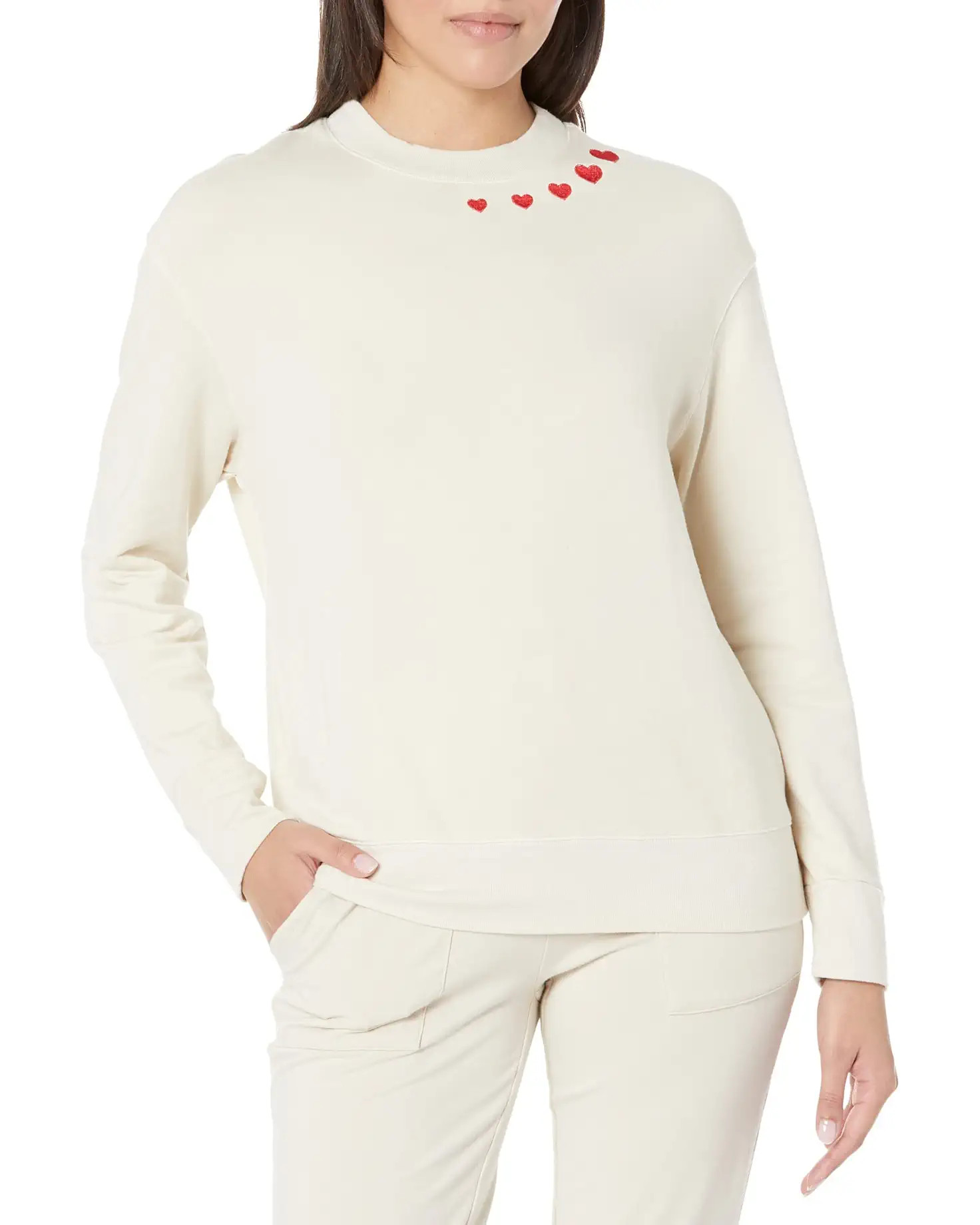 MONROW Supersoft Boyfriend Sweatshirt with Hearts | Zappos