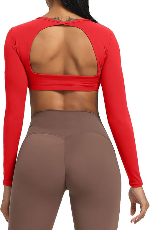 Aoxjox Long Sleeve Crop Tops for Women Clarissa Backless Workout Cropped T Shirt Top | Amazon (US)