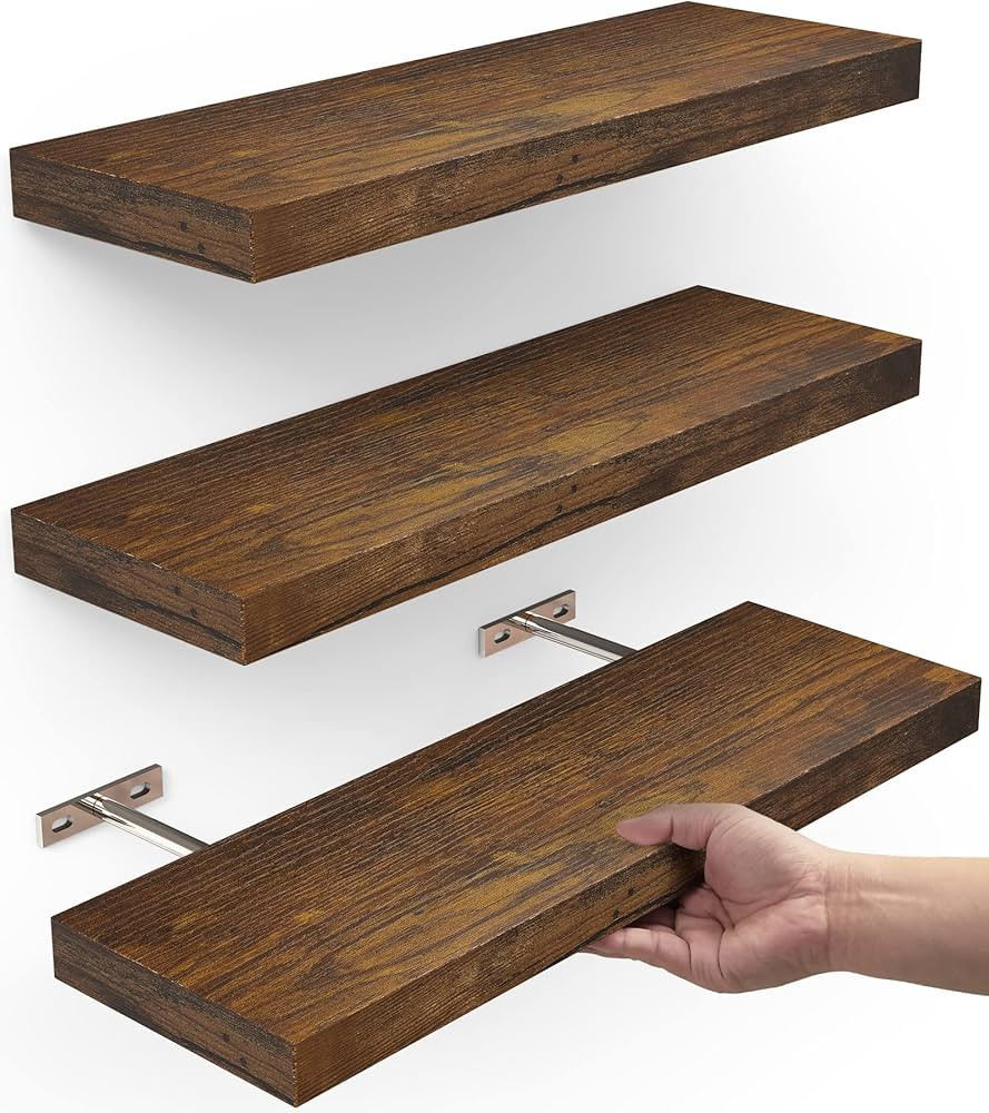 BAYKA Floating Shelves, Wall Mounted Rustic Wood Shelves for Bathroom, Bedroom, Living Room, Kitc... | Amazon (US)