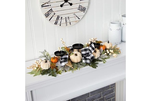 Harvest 32" White Pumpkin and Berries Artificial Candelabrum | Ashley Homestore