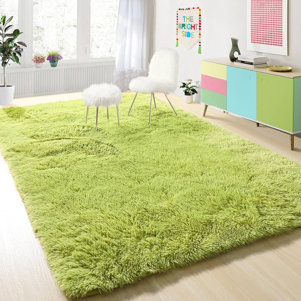 PAGISOFE Green Grass Rugs for Bedroom, Living Room Carpet 4x6 Ft, Fluffy Shaggy Furry Bedside Rug... | Amazon (US)