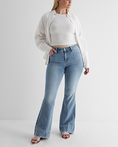Mid Rise Light Wash FlexX Tall Hem 70s Flare Jeans | Express