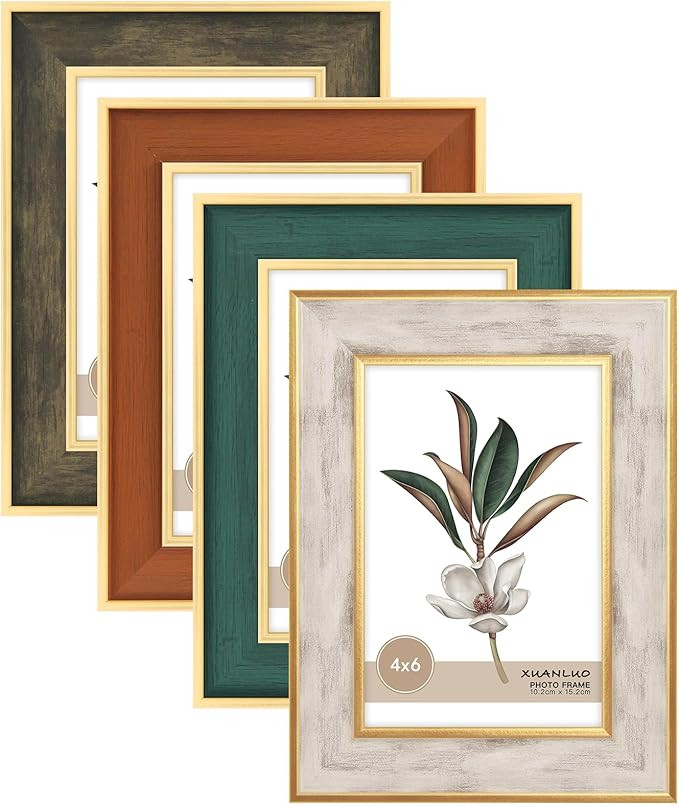 XUANLUO 4 Pack Picture Frames Farmhouse Rustic Picture Frame Sets with Distressed Wood Grain,Disp... | Amazon (US)