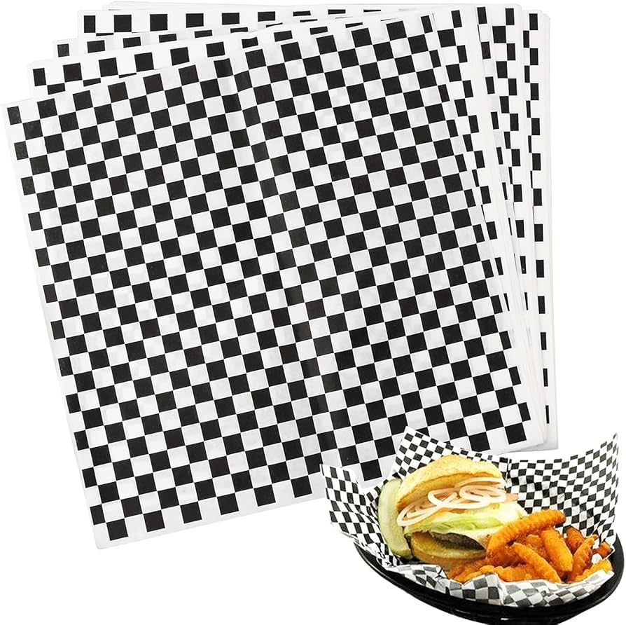 Hslife 100 Sheets Checkered Dry Waxed Deli Paper Sheets, Paper Liners for Plastic Food Basket, Wr... | Amazon (US)