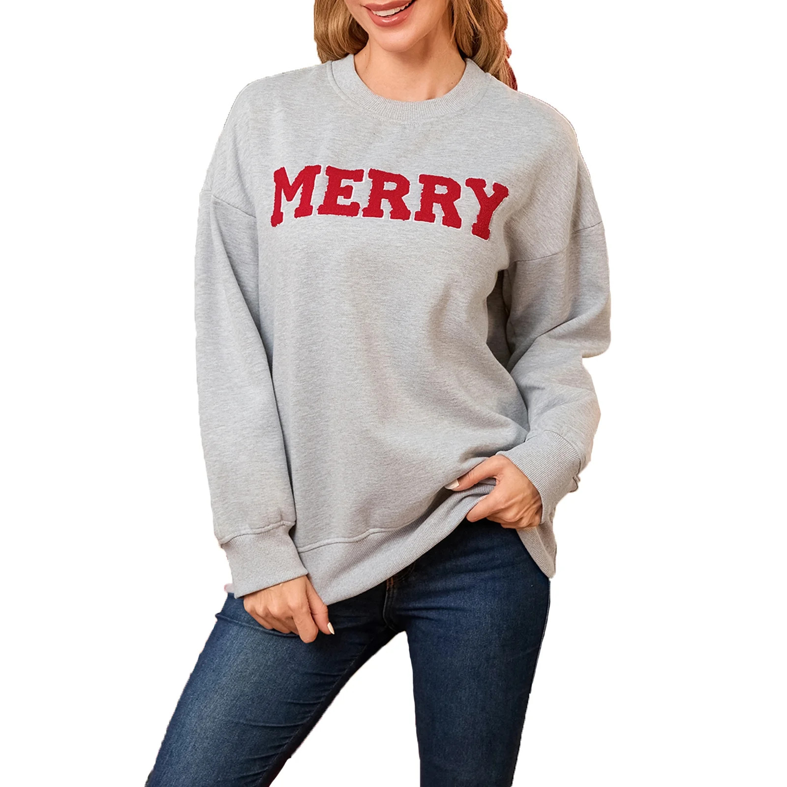 Merry Christmas Sweatshirts for Women Merry Letter Print Sweatshirts Xmas Holiday Party Shirts Ov... | Walmart (US)
