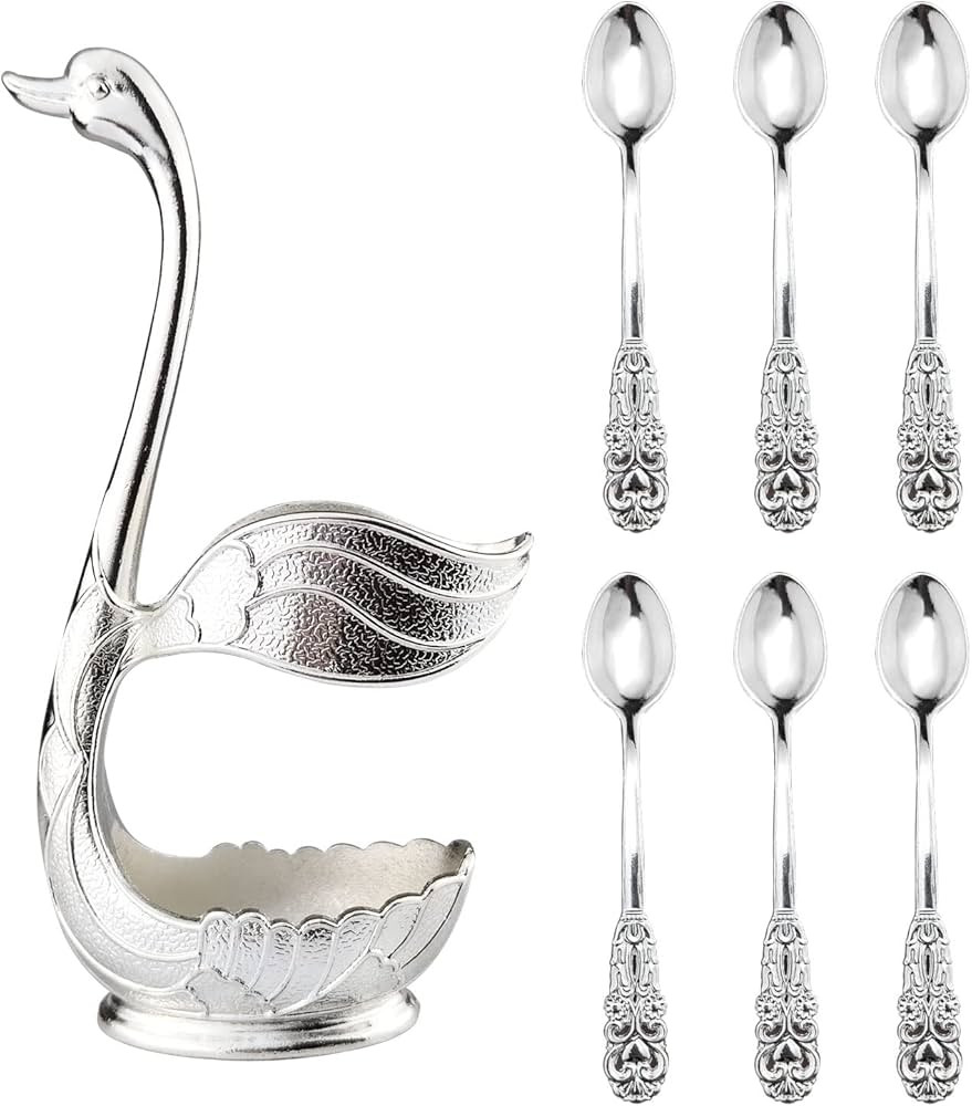 Flylin Coffee Spoon Set, Creative Coffee Spoon Holder 6pcs Small Espresso Spoons with Swan Base H... | Amazon (US)