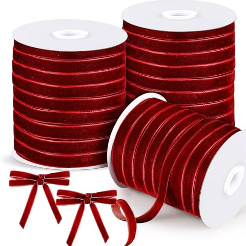 Chuangdi 3 Roll Velvet Ribbon Spool Wide Single Face Ribbons 150 Yards Vintage Velvet Ribbon for Gift Wrapping Crafts Christmas Decoration(3/8 Inch X 50 Yards,Burgundy) | Amazon (US)