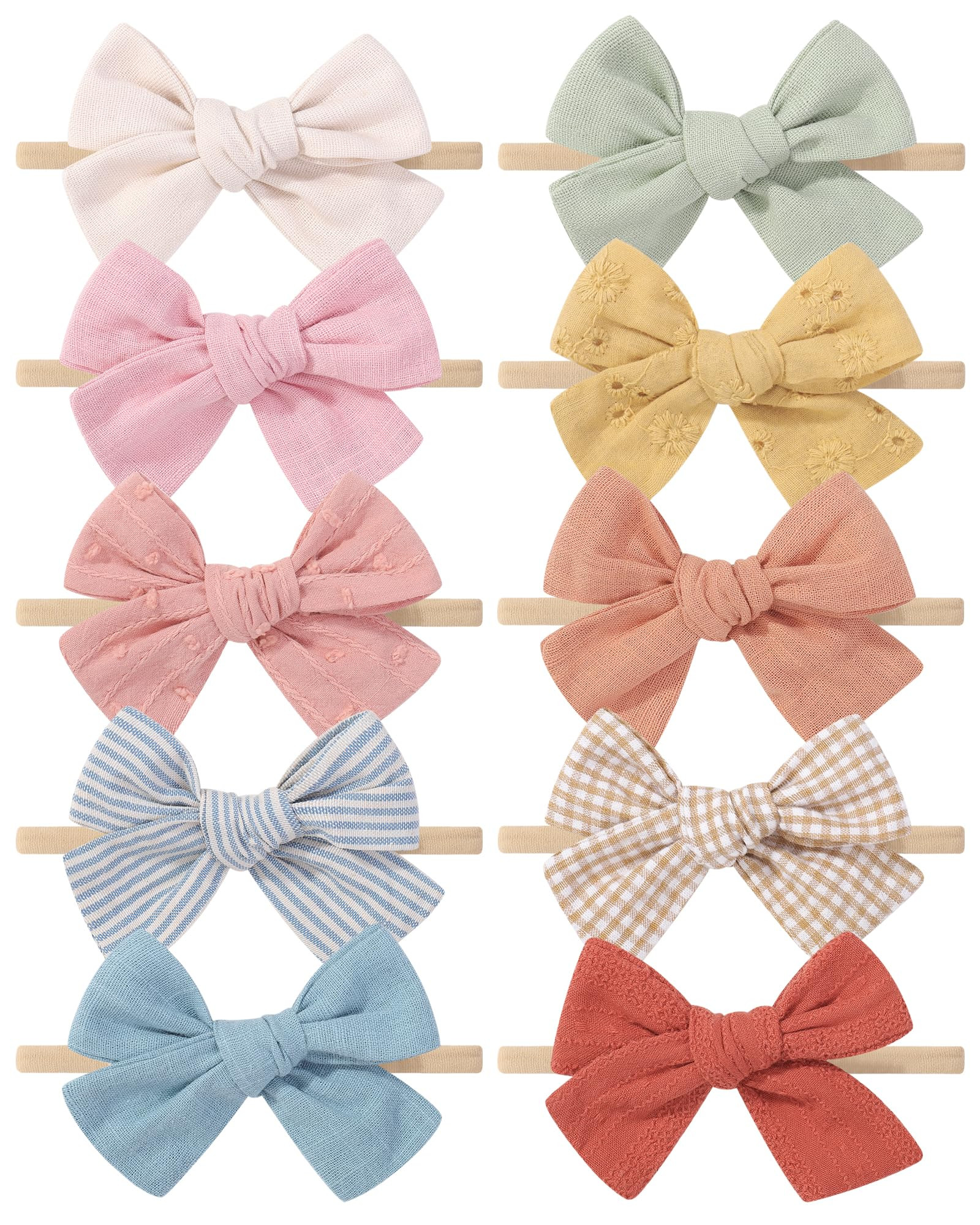 doboi 10PCS Baby Girls Headbands Hair Bows Nylon Cotton Linen Hairbands Handmade Hair Accessories... | Amazon (US)
