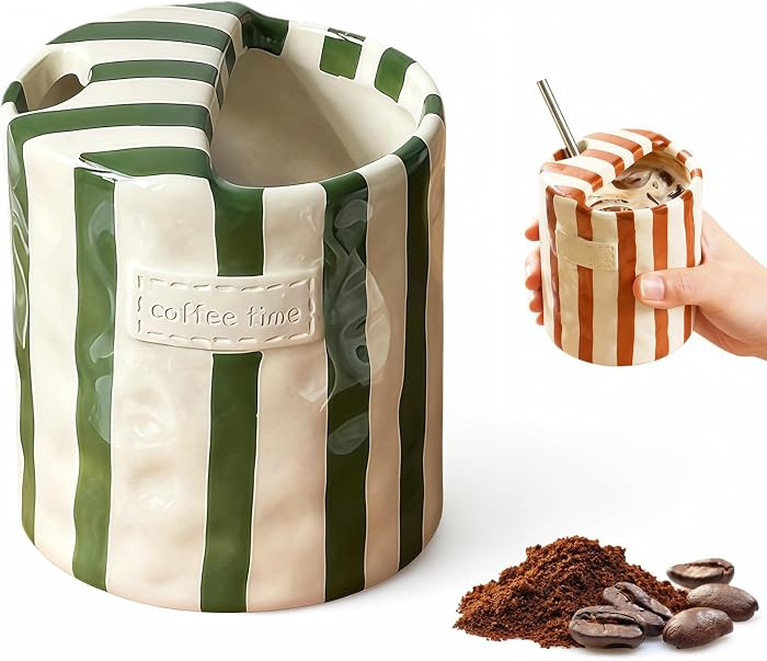 10oz Ceramic Coffee Mug,Retro Striped Coffee Cups,with Sip hole Espresso Ceramic Cup,novelty Hand... | Amazon (US)