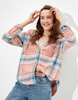 AE Plaid Hooded Flannel Shirt | American Eagle Outfitters (US & CA)