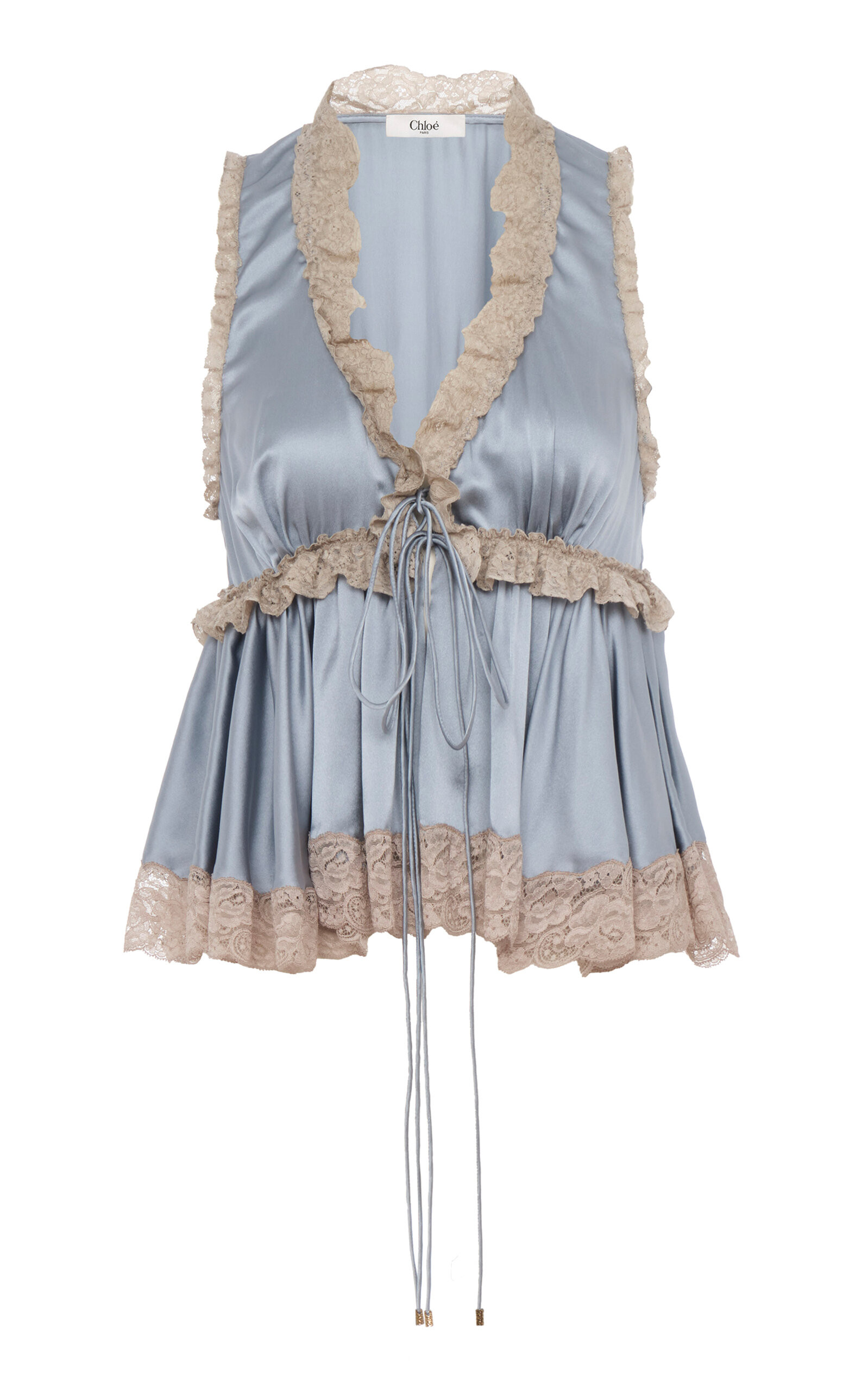Lace-Trimmed Silk Satin Top | Moda Operandi (Global)