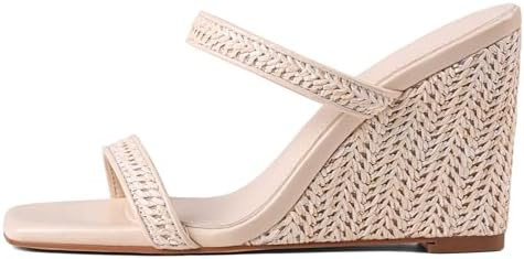Wedge Sandals for Women Beach Shoes Espadrilles - Square Toe, Chunky Heel, Slip-On, Slides, Summe... | Amazon (US)