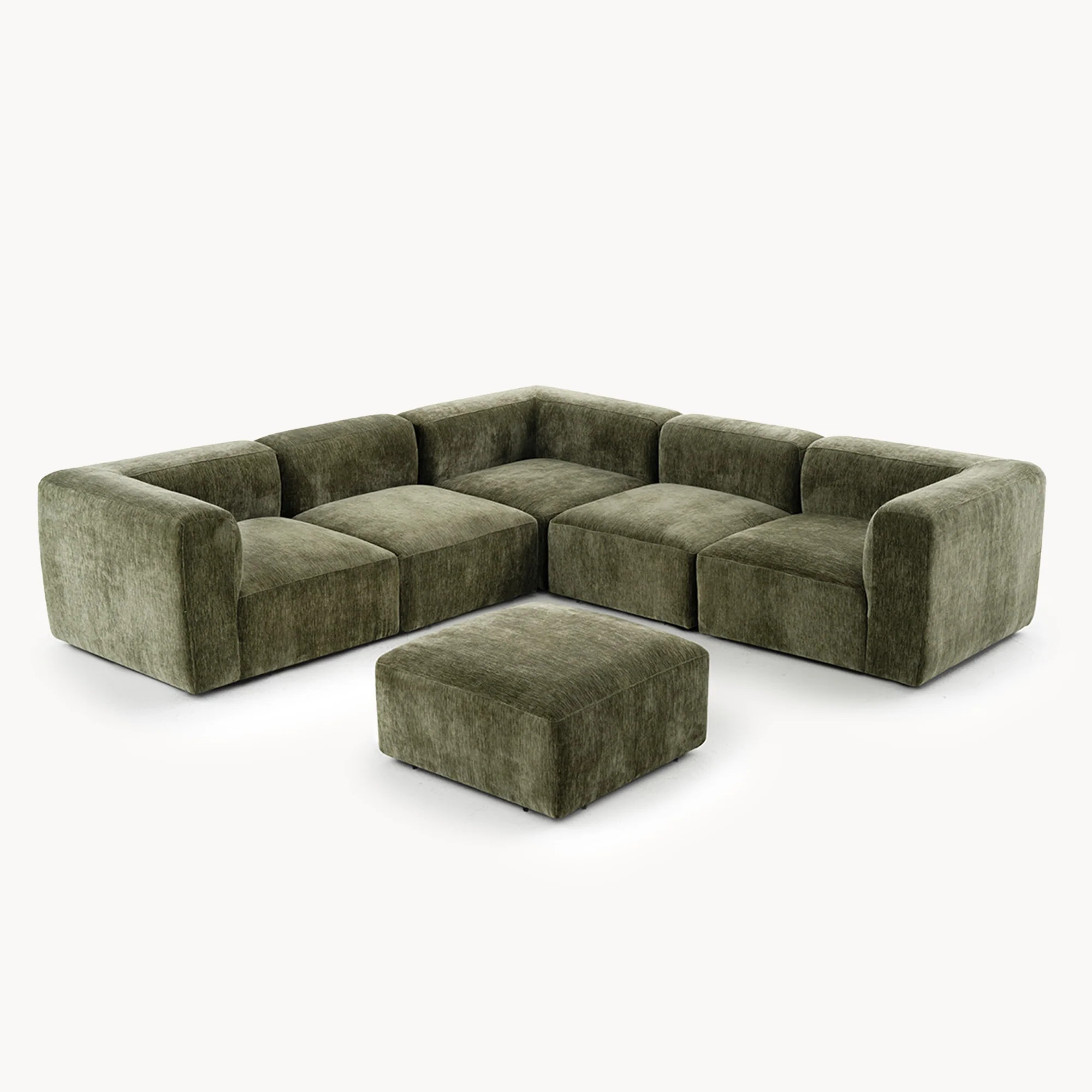 Philo Chenille Low Profile Reversible Modular L Sectional Sofa (5-Seater+Ottoman) | Pop Maison