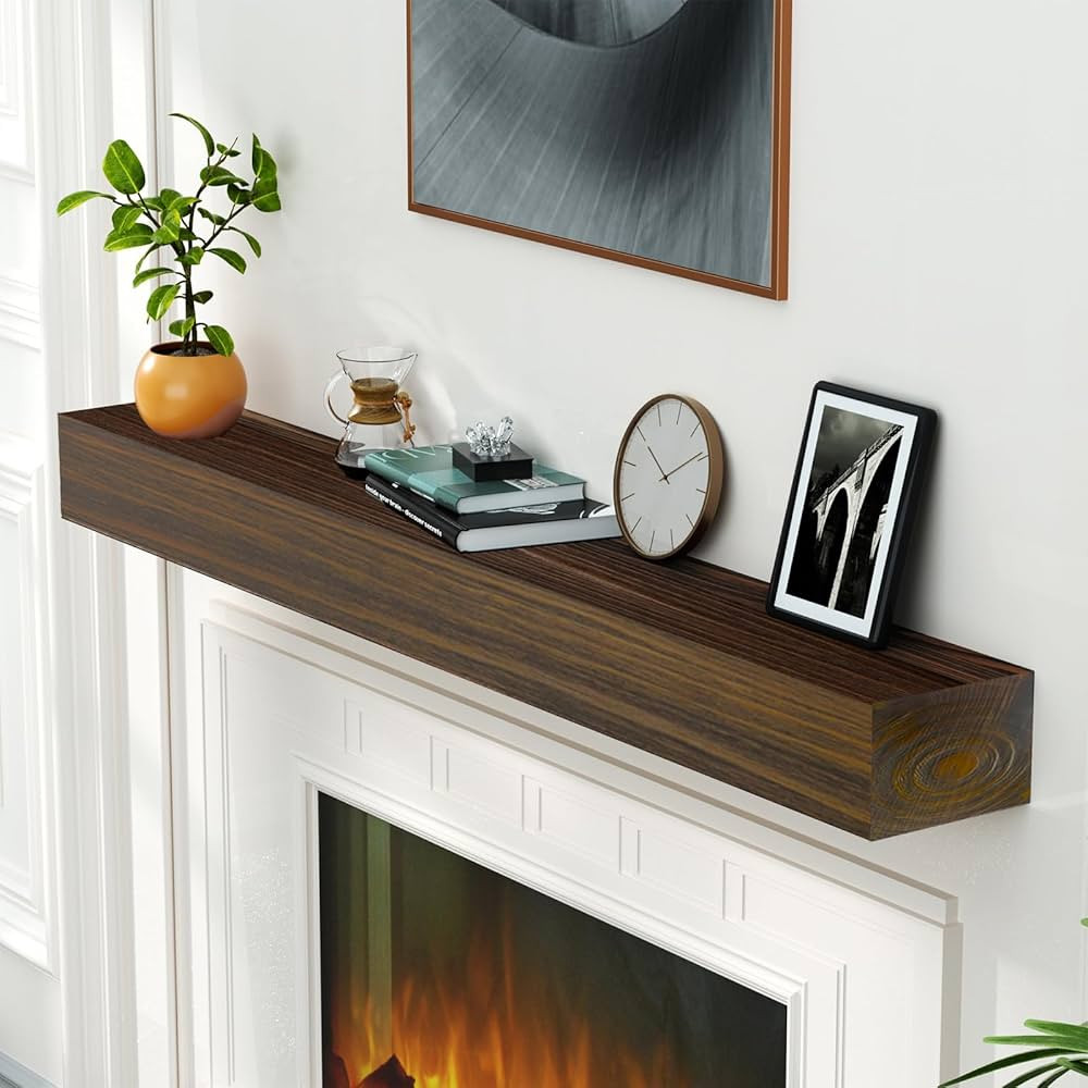 ROOMTEC Fireplace Mantel,72" Wood Floating Fireplace Shelves,Wall Mounted Wooden Display Shelving... | Amazon (US)