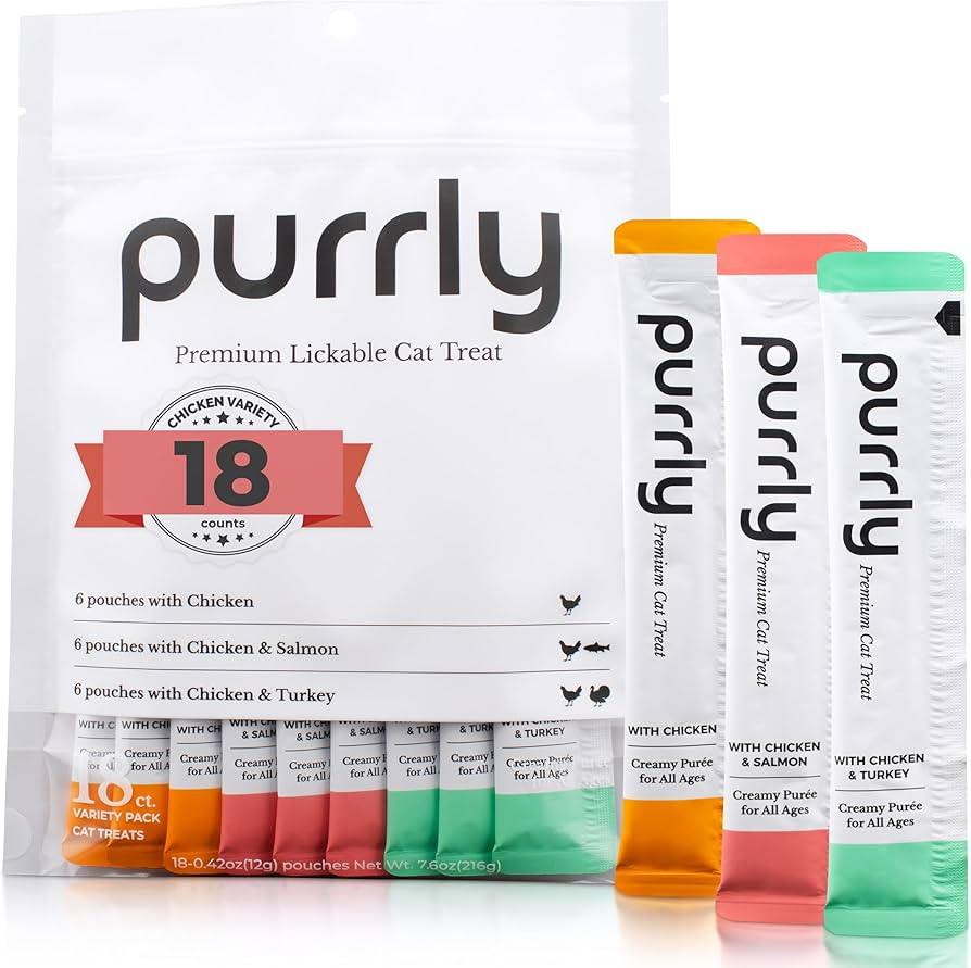Purrly Lickable Wet Cat Treats Healthy Grain-Free Chicken Variety Pack (18 Count) Squeezable Crea... | Amazon (US)