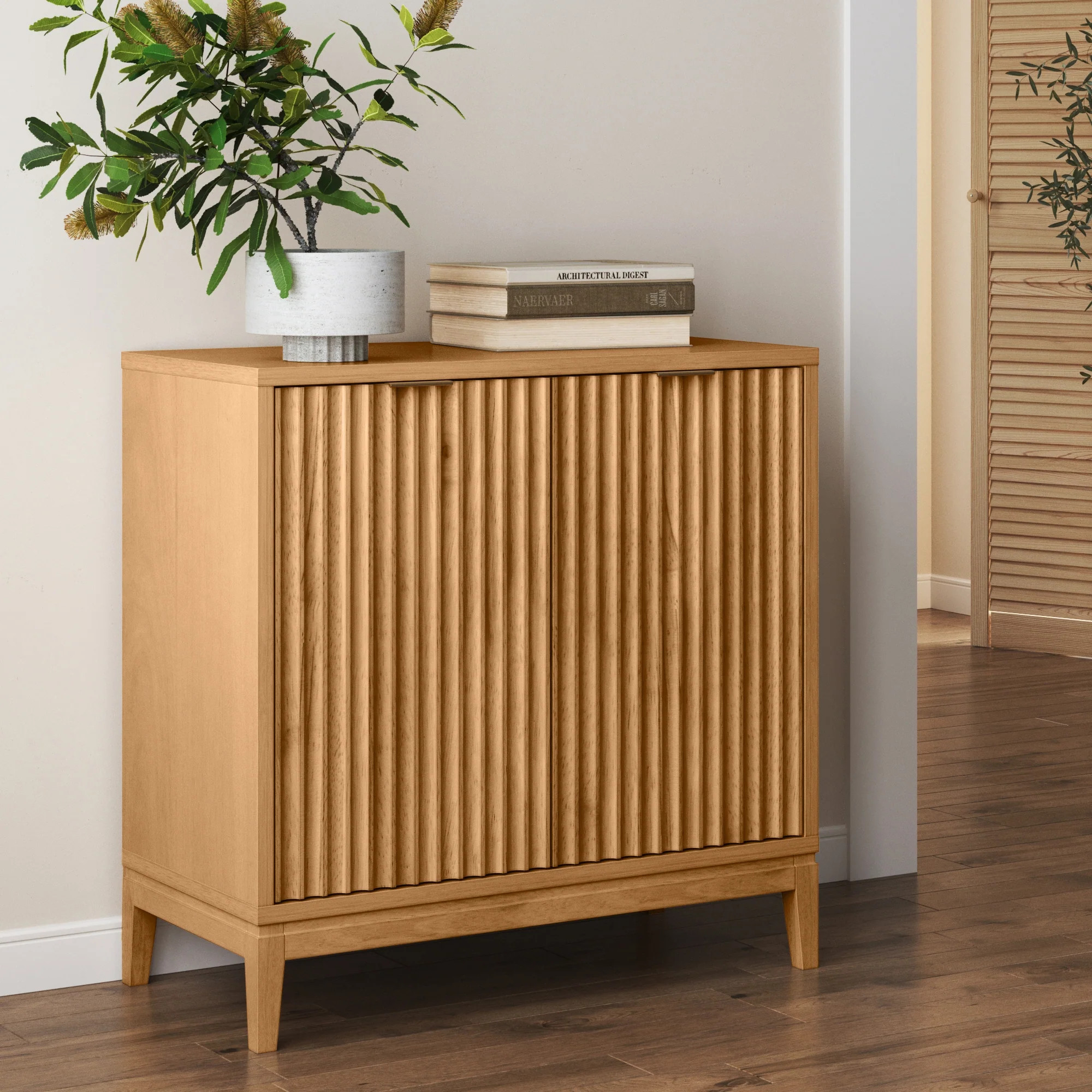 Boho Wood Fluted Storage Cabinet Warm Pine | Nathan James