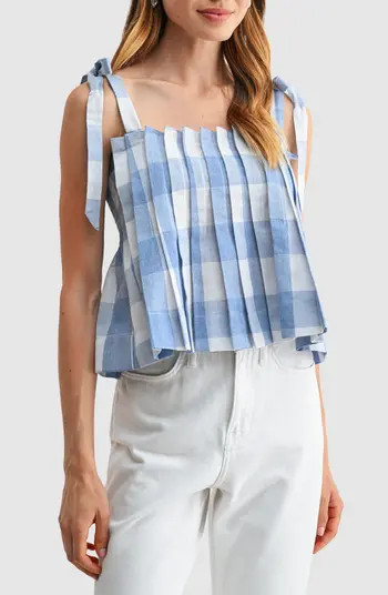 All in Favor Pleated Gingham Tie Strap Top | Nordstrom | Nordstrom