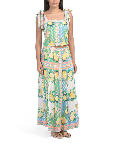 Tie Shoulder Top With Border Print Maxi Skirt Set | TJ Maxx