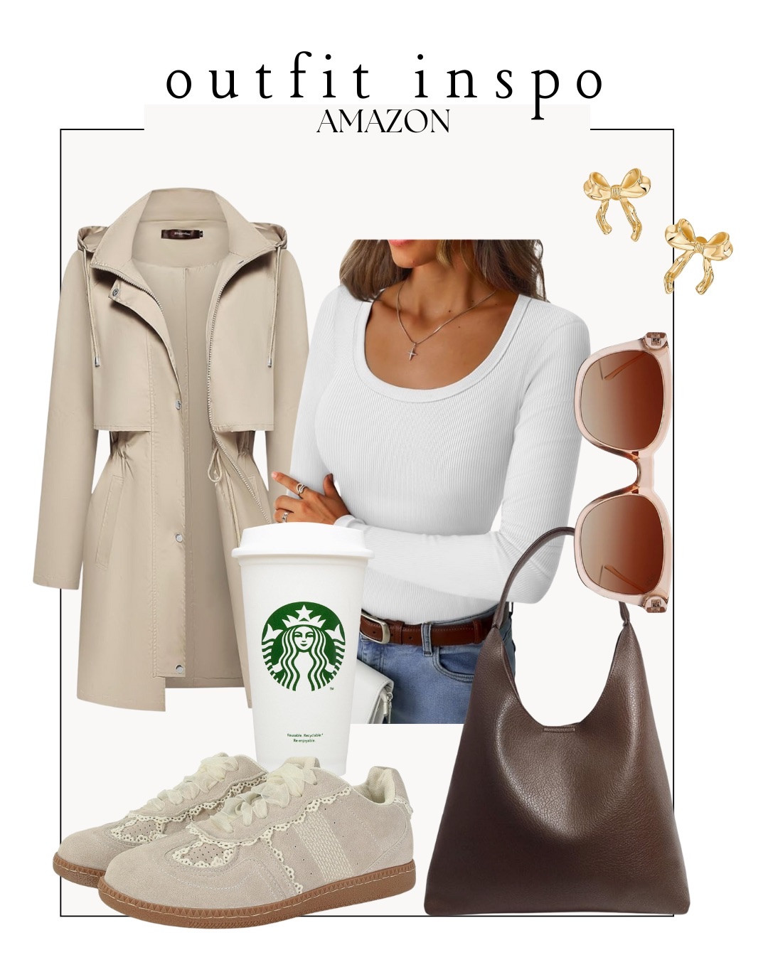 Rainy spring day outfit from amazon — khaki rain jacket, white long sleeve tee, brown purse, lace sneakers and gold earrings 







outfit inspo, outfit ideas, casual outfits amazon, amazon outfits every day, early spring outfits, rainy day outfit


#LTKootd #LTKPetite #LTKSaleAlert