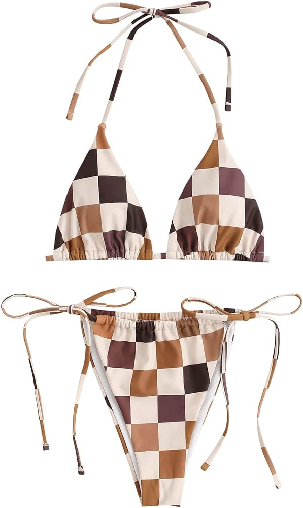 ZAFUL Triangle Bikini for Women 2 Piece Halter Bikini Sets Sexy High Cut Bathing Suit Side Tie Sw... | Amazon (US)