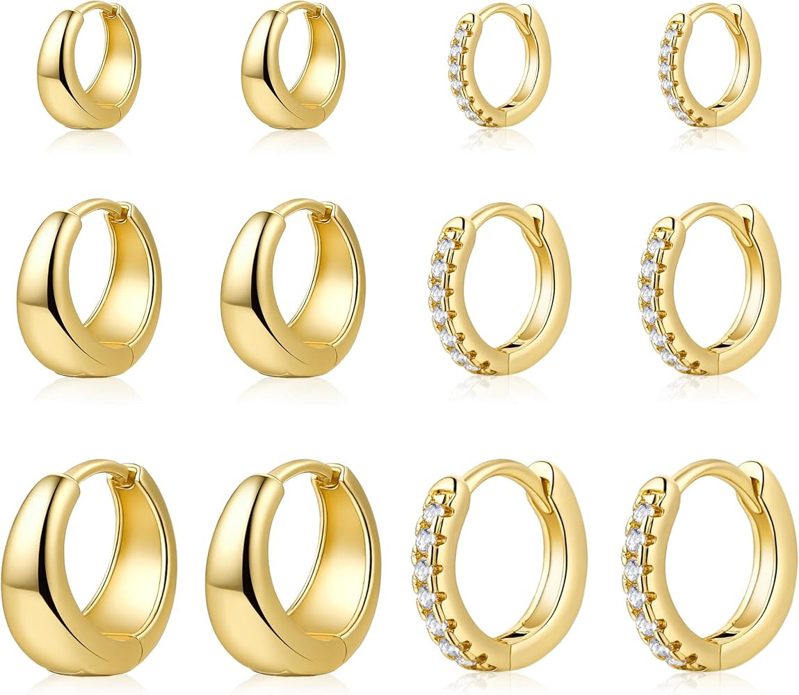 Wgoud 6 Pairs Gold Hoop Earrings Set for Women Hypoallergenic, 14K Gold Plated Lightweight Chunky... | Amazon (US)
