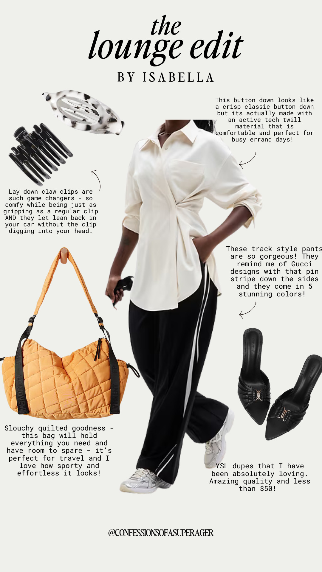 The lounge edit you’ll actually leave the house in 🤍
This is my go-to formula for looking polished but feeling comfy — elevated loungewear that works for errands, travel days, casual meetings, and everything in between. Think chic button-downs that feel like activewear, track pants with a designer vibe, cozy accessories, and the best affordable designer dupes I keep reaching for.

If you’re searching for elevated loungewear, stylish everyday outfits, travel outfit ideas, or designer-inspired finds for less, this edit is for you. Every piece is wearable, comfortable, and easy to mix into your daily wardrobe.

Tap to shop the full look on LTK and save this for your next effortless outfit moment ✨

#LTKStyle #LTKLoungewear #ElevatedBasics #EverydayOutfits #TravelStyle #DesignerDupes #ChicComfort #AffordableFashion #ConfessionsOfASuperager #LTKFinds #ModernStyle #EffortlessStyle 

 

#LTKdayinmylife #LTKgrwm #LTKSaleAlert