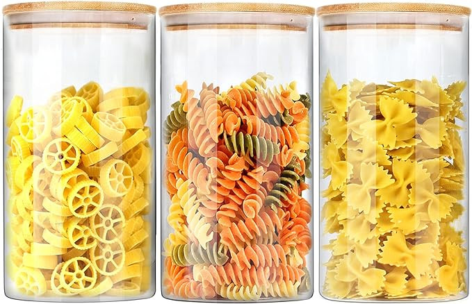 Glass Jars with Bamboo Lids, Glass Food Jars with Lids (3 Pack of 48oz), Glass Food Storage Conta... | Amazon (US)