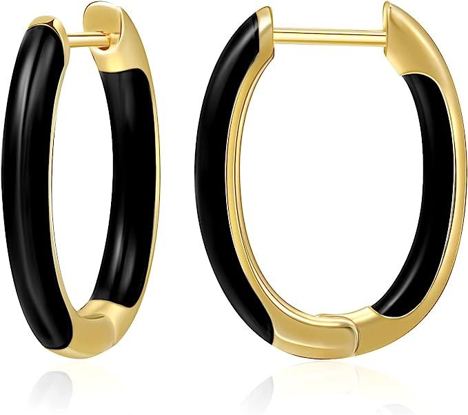 MESOVOR 18K Gold Plated Enamel Color Hoop Earrings, U-Shaped Small Lightweight Huggie Earrings Gi... | Amazon (US)