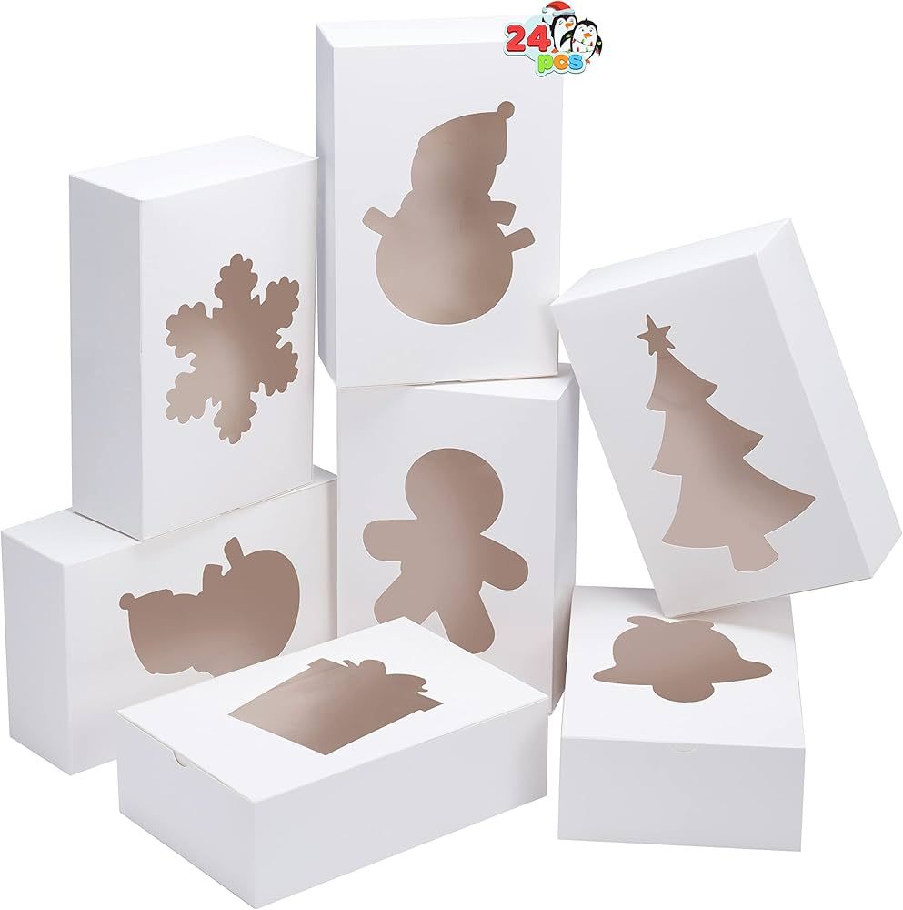 JOYIN 24 Pcs Christmas Cookie Boxes, Plain White Treat Boxes with Window 9’’x 6’’x 3’... | Amazon (US)