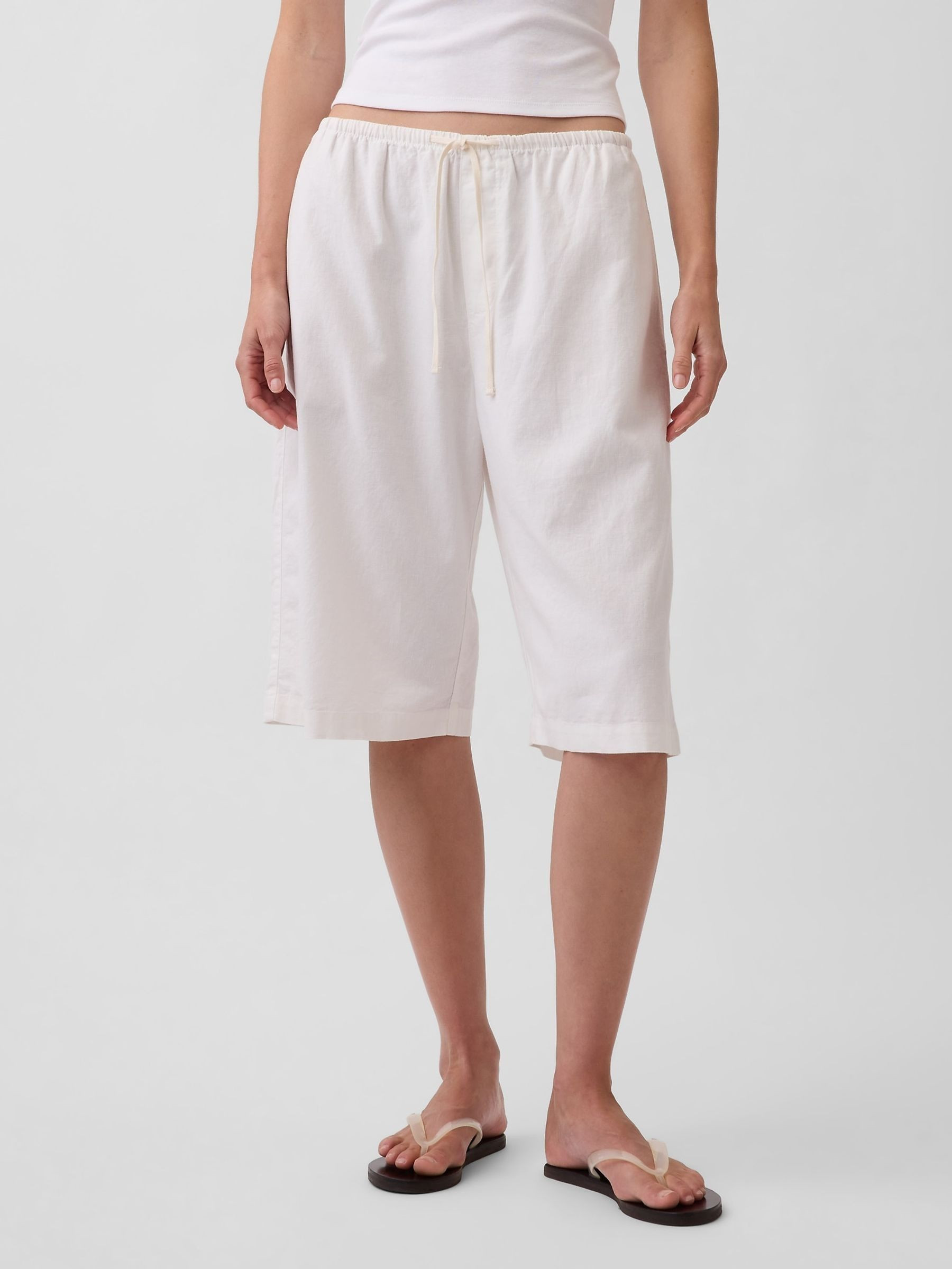 White Linen Blend Relaxed Crop Culotte Trousers | Gap | GAP UK