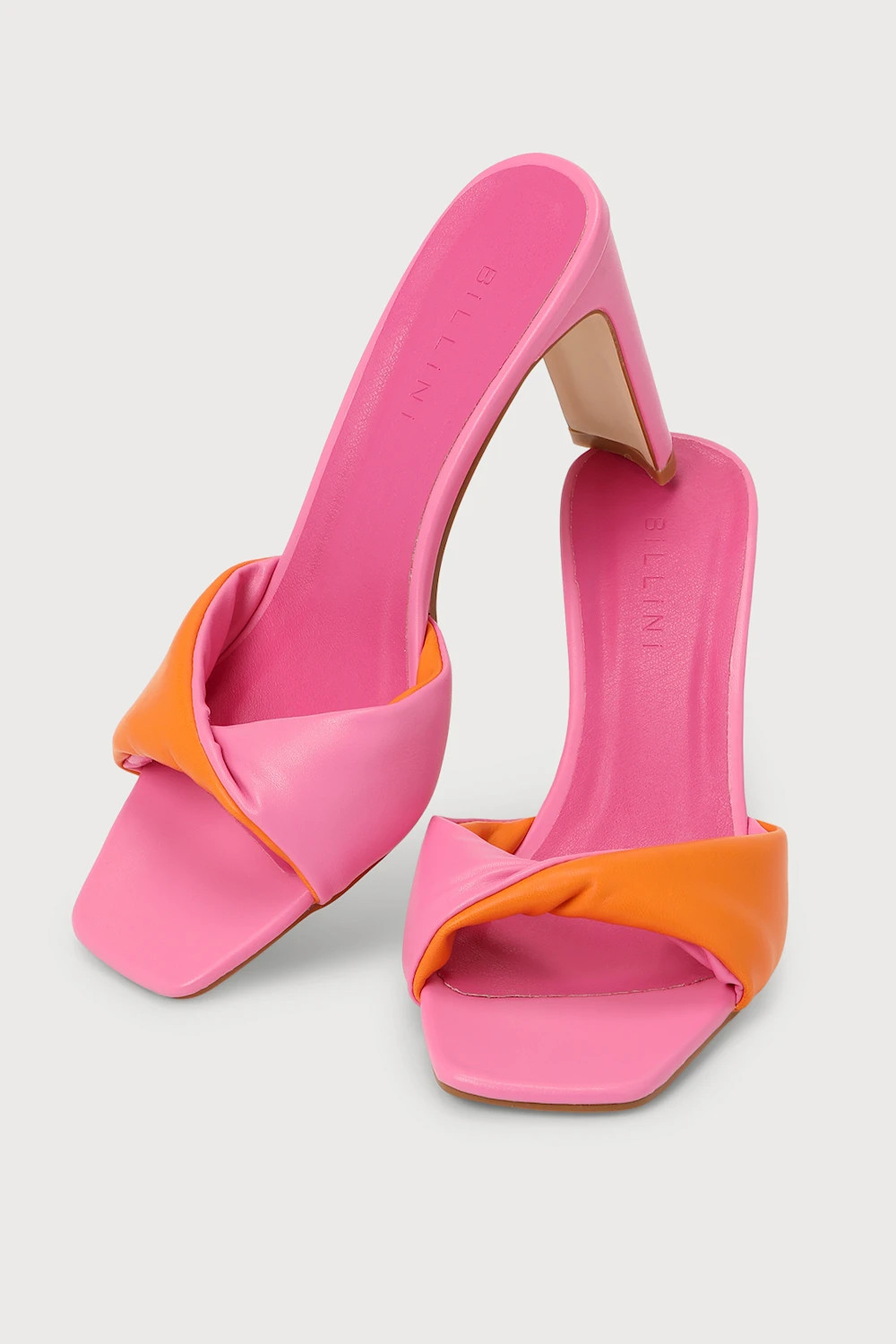 Pine Rose Tangerine Color Block High Heel Slide Sandals | Lulus