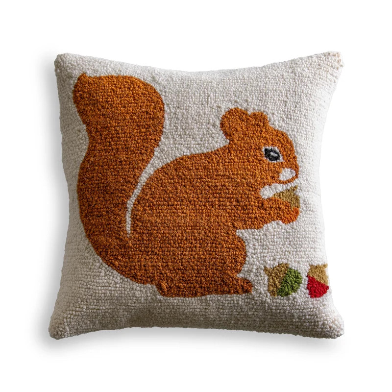 Squirrel Hand-Hooked Wool Pillow | Plow & Hearth