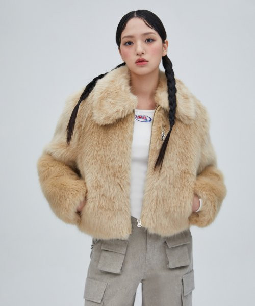 FUR COLLAR JIP-UP JACKET BEIGE BP4FJ002 | Musinsa Global
