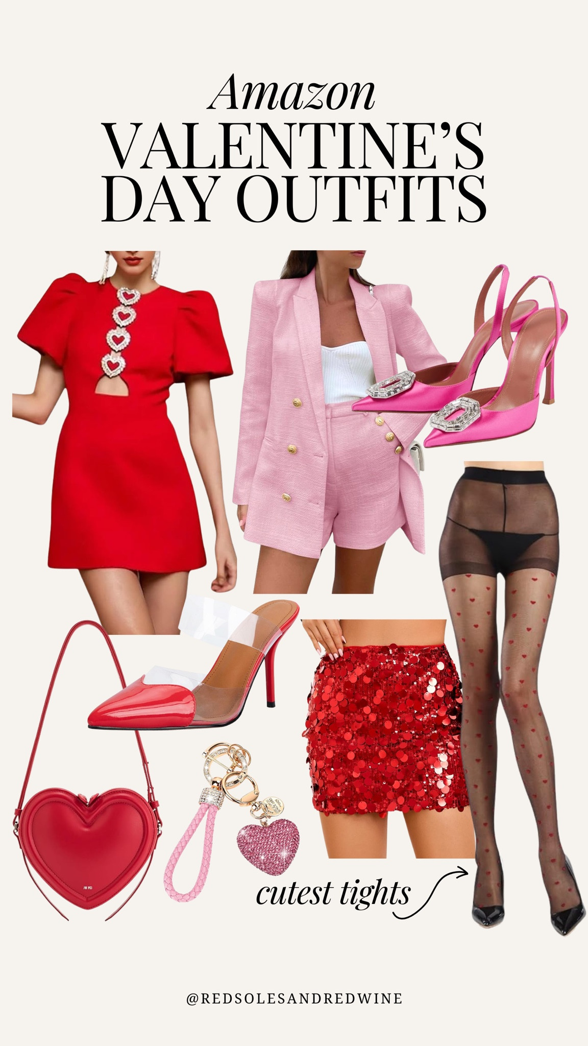 Amazon Valentine’s Day outfits! Vday dress, Vday outfit, red dress, pink tweed set, heart tights, red sequin skirt, red heels, pink heels, heart heels, designer inspired accessories, date night outfit, galentines outfit

#LTKFindsUnder100 #LTKStyleTip