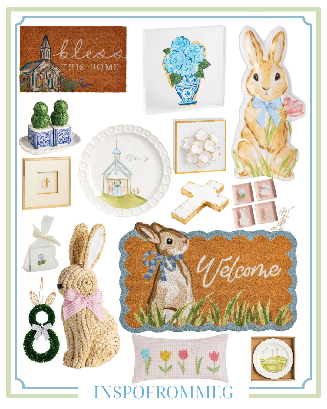 easter decor, spring home decor, bunny decor, christian easter decor, faith based home, blessed home decor, southern home style, traditional home decor, classic spring decor, pastel home accents, blue and white decor, chinoiserie style, hydrangea art, tulip pillow, welcome mat decor, seasonal door mat, front porch styling, entryway decor ideas, cottagecore aesthetic, grandmillennial style, preppy home decor, feminine home accents, cozy cottage decor, spring tablescape, easter tablescape, decorative plates, cross decor, easter wreath, bunny figurines, neutral spring decor, curated home finds, LTK home, target home finds, amazon home finds, pottery barn style, home inspo, seasonal styling ideas 

 #LTKSeasonal #LTKHome #LTKSaleAlert