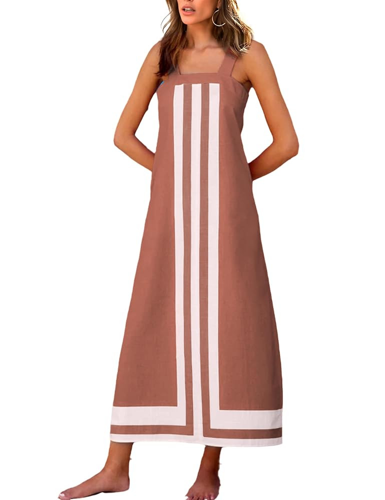Fiona Jolin Womens Summer Maxi Dress Boho Striped Shoulder Strap Long Sundress Beach Cover Up Dre... | Amazon (US)