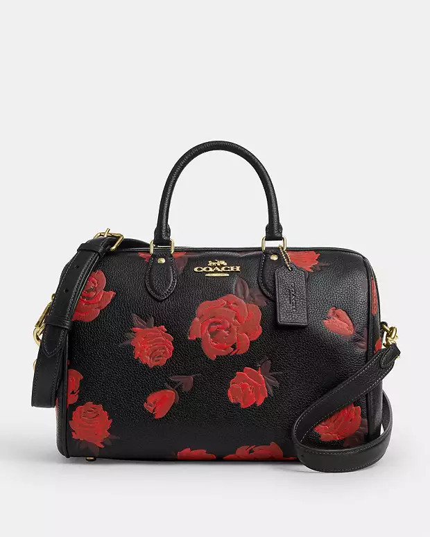 Rowan Large Satchel Bag With Floral Print | Coach Outlet US