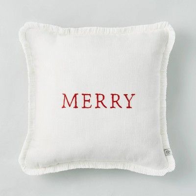 14" x 14" Embroidered 'Merry' Decor Pillow Red/White - Hearth & Hand™ with Magnolia | Target