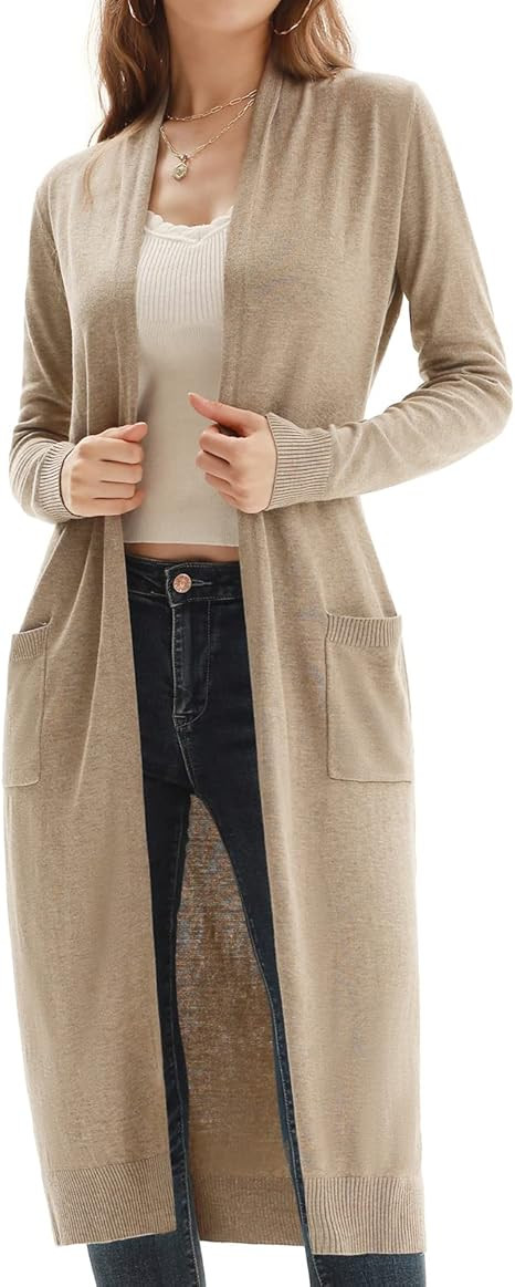 GRACE KARIN Essential Solid Open Front Maxi Long Knitted Cardigan Sweater for Women | Amazon (CA)