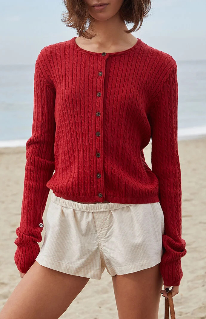 John Galt Women's Red Zoe Cable Knit Cardigan | PacSun