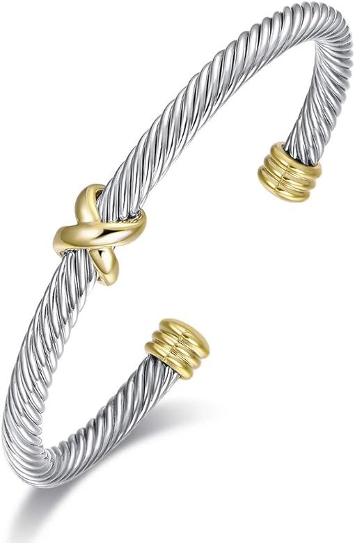 Bracelet Designer Brand Inspired Cross Cable Bracelets for Women, 6" | Amazon (US)